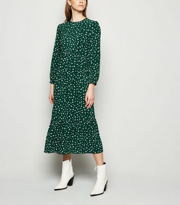 Green Ditsy Floral Tiered Midi Smock ...